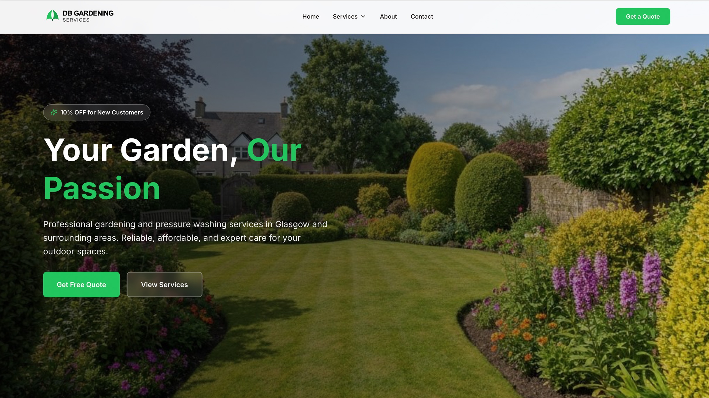 DB Gardening Services homepage
