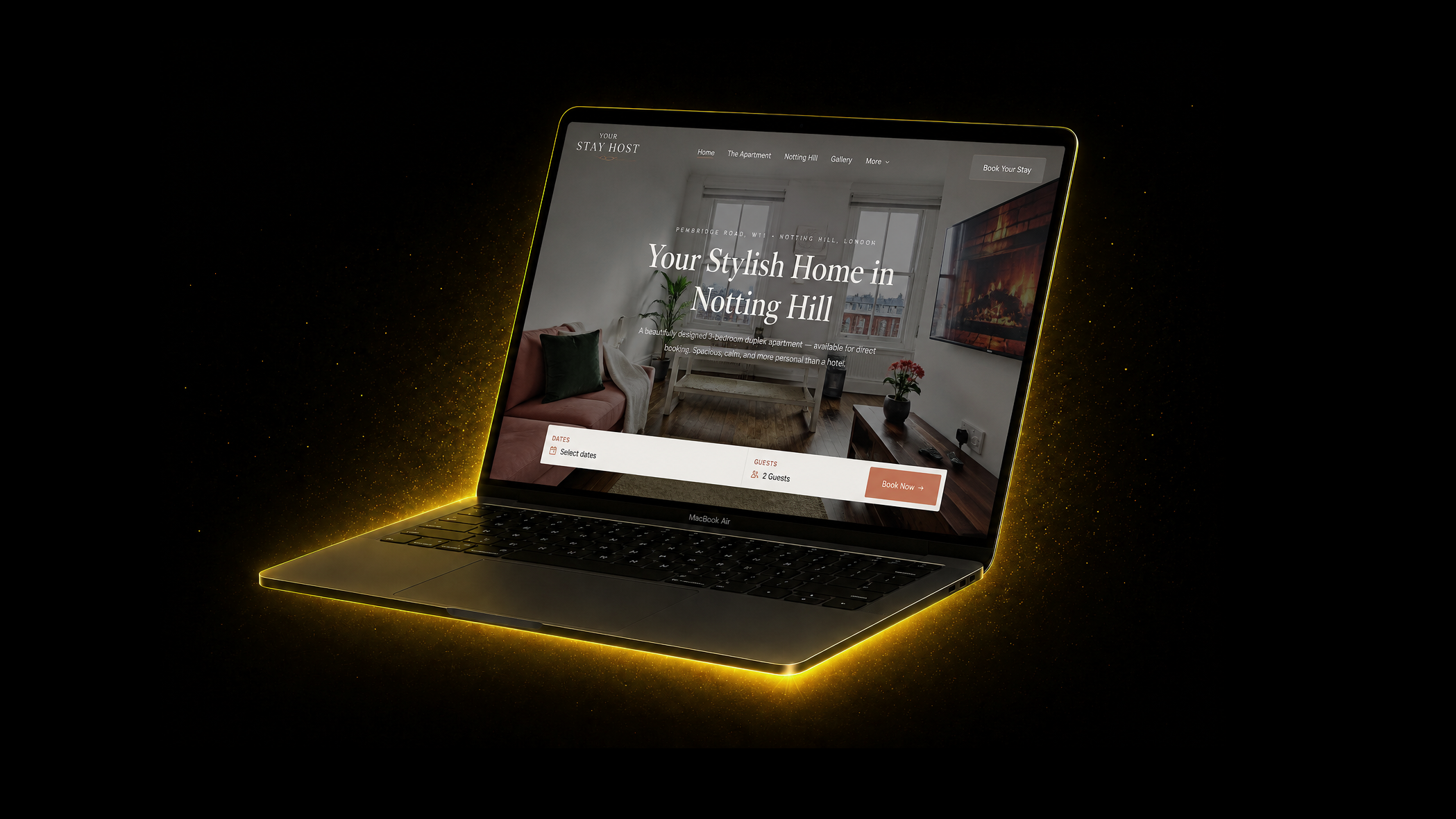 A professional website built by 5XR displayed on a glowing MacBook